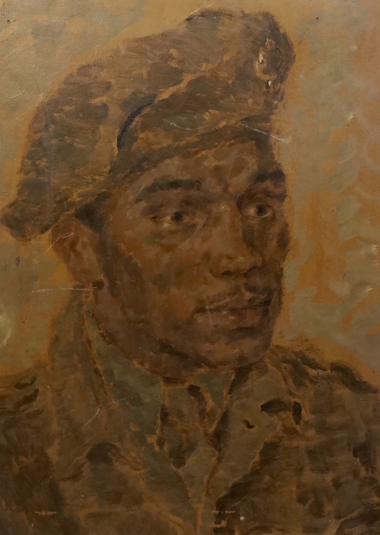 Oliver Messel (British, 1904-1978), Portrait of a black man in military uniform, oil on board, 53 x 39cm